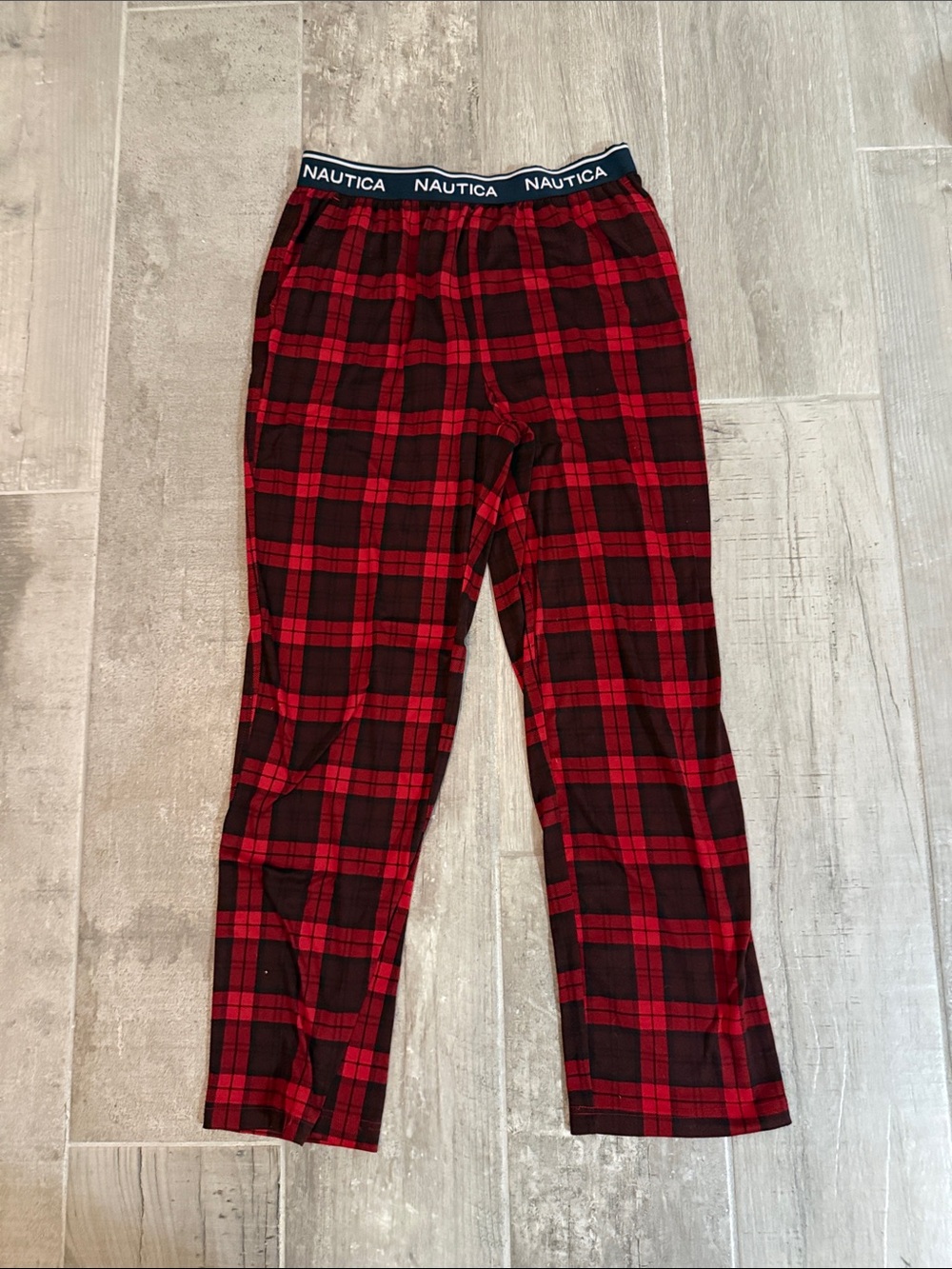 Nautica Red and Black Plaid Lounge Pants with Branded Waistband